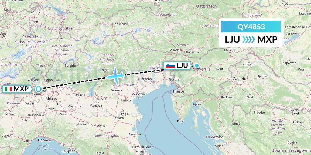 QY4853 European Air Transport Flight Map: Ljubljana to Milan