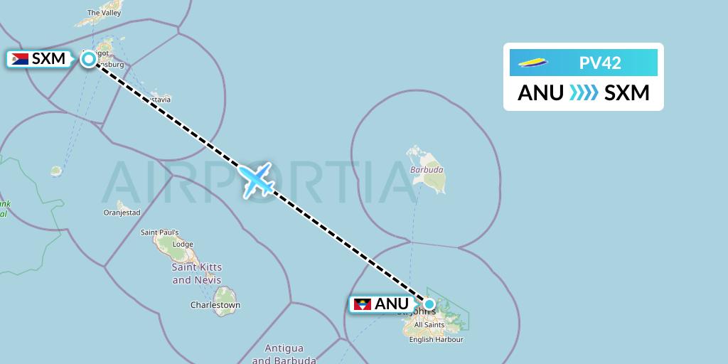 PV42 St. Barth Commuter Flight Map: Antigua to Sint Maarten