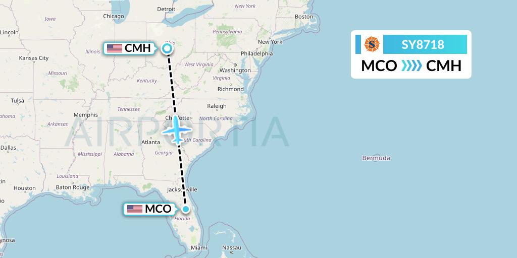SY8718 Sun Country Airlines Flight Map: Orlando to Columbus