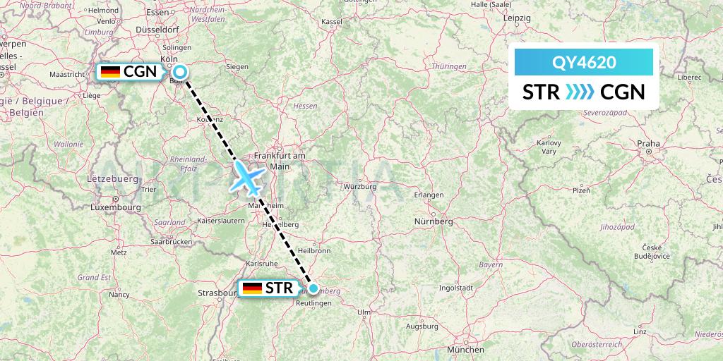 QY4620 European Air Transport Flight Map: Stuttgart to Cologne