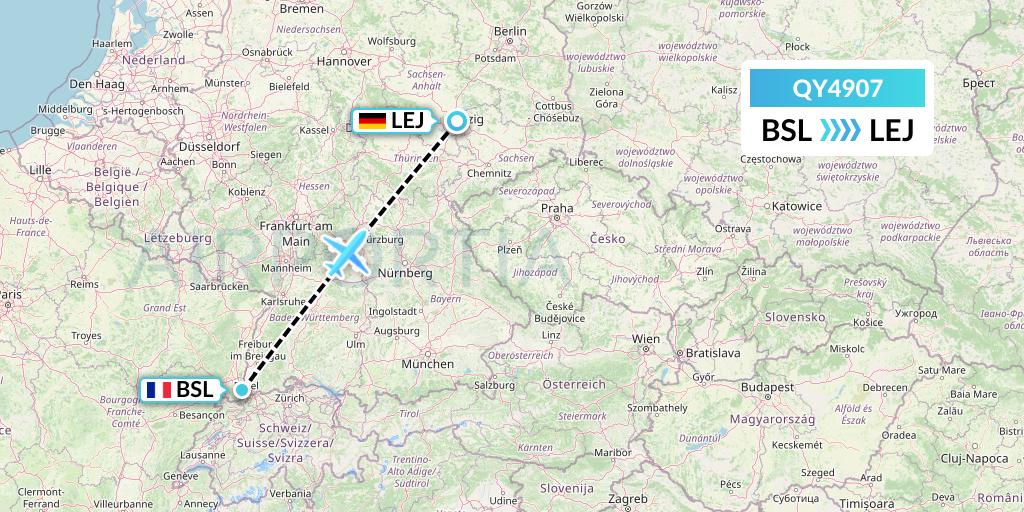QY4907 European Air Transport Flight Map: Basel to Leipzig