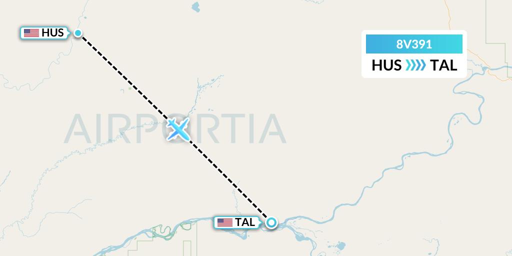 8V391 Wright Air Service Flight Map: Hughes to Tanana