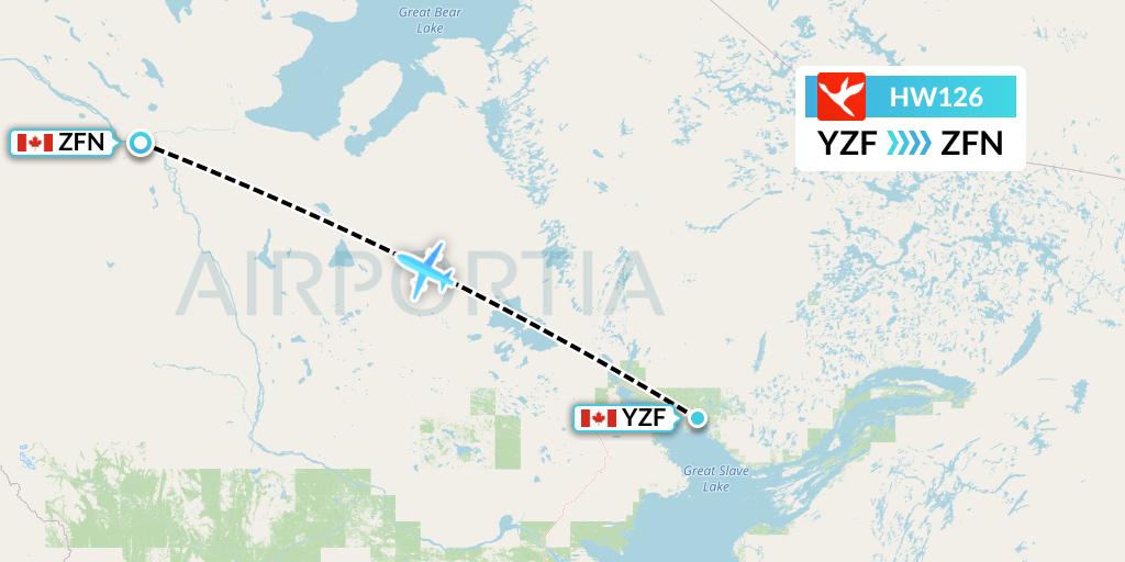 HW126 North-Wright Airways Flight Map: Yellowknife to Tulita
