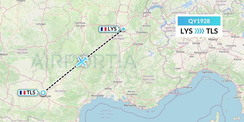 QY1928 European Air Transport Flight Map: Lyon to Toulouse