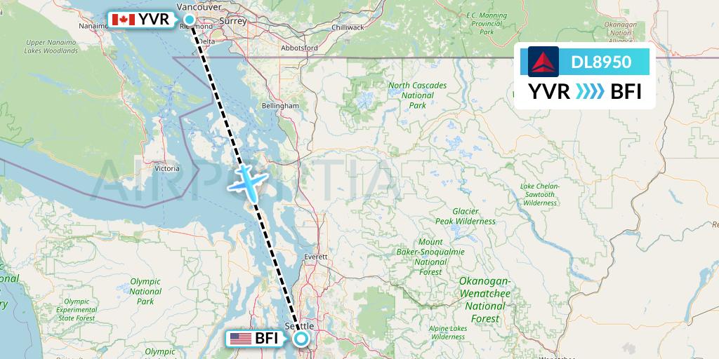 DL8950 Delta Air Lines Flight Map: Vancouver to Seattle