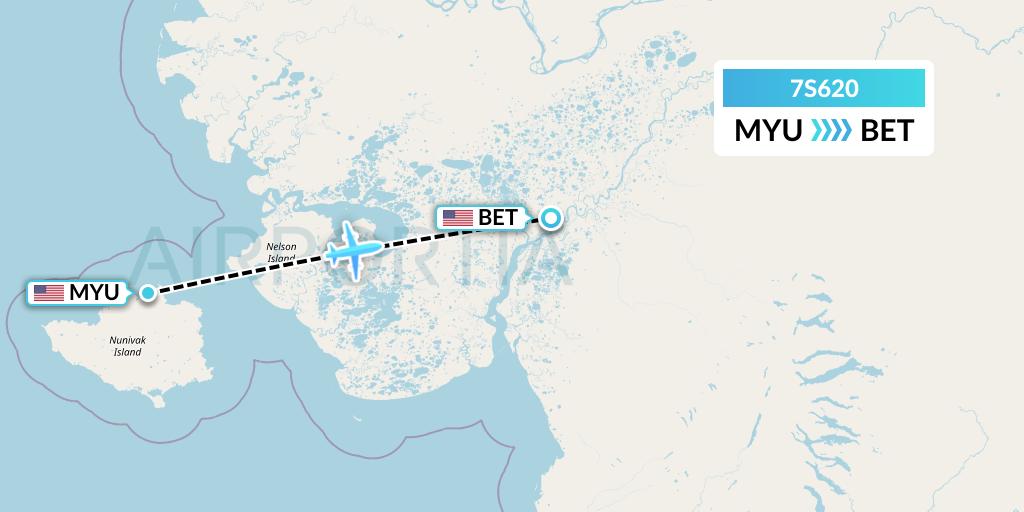 7S620 Ryan Air (USA) Flight Map: Mekoryuk to Bethel