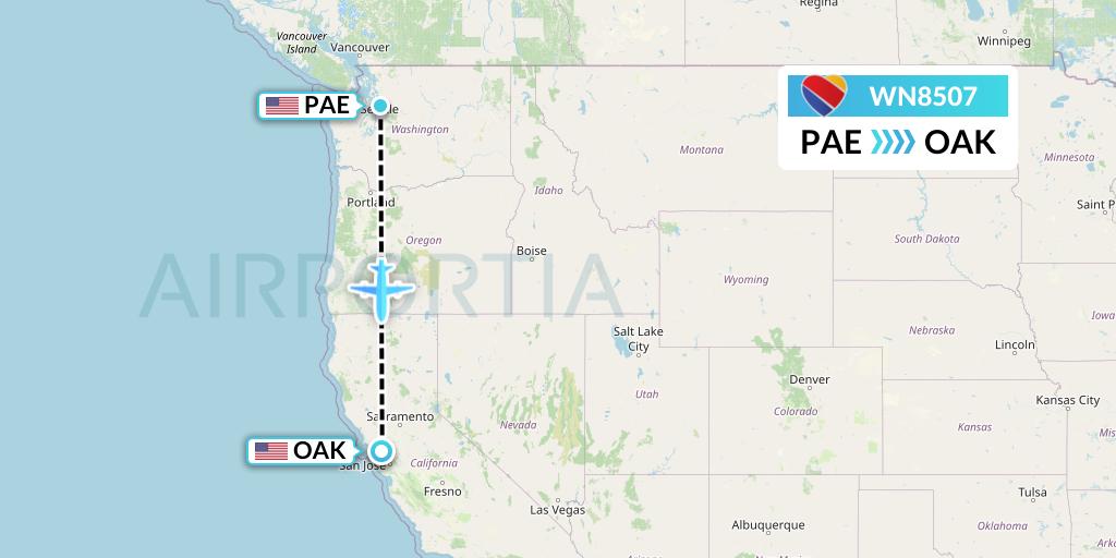 WN8507 Southwest Airlines Flight Map: Everett to Oakland