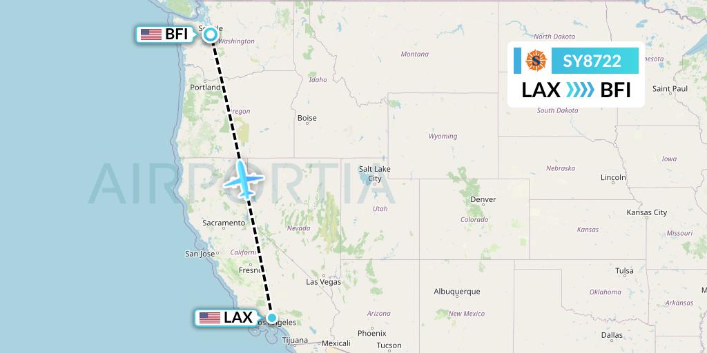 SY8722 Sun Country Airlines Flight Map: Los Angeles to Seattle