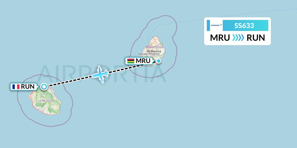 SS633 Corsair Flight Map: Port Louis to Saint-Denis