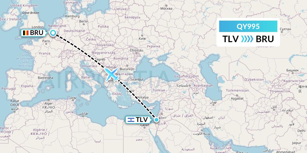 QY995 European Air Transport Flight Map: Tel Aviv to Brussels