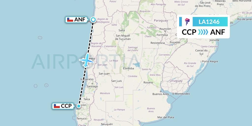 LA1246 LAN Airlines Flight Map: Concepcion to Antofagasta