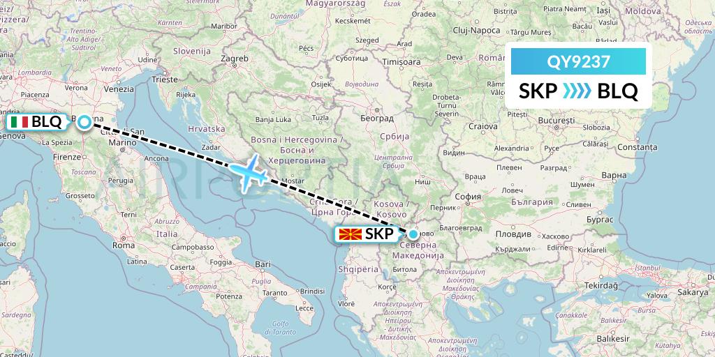 QY9237 European Air Transport Flight Map: Skopje to Bologna
