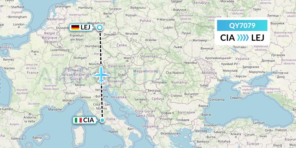QY7079 European Air Transport Flight Map: Rome to Leipzig