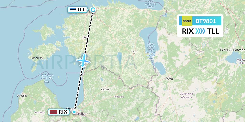 BT9801 Air Baltic Flight Map: Riga to Tallinn