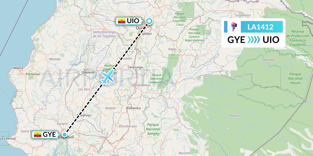 LA1412 LAN Airlines Flight Map: Guayaquil to Quito