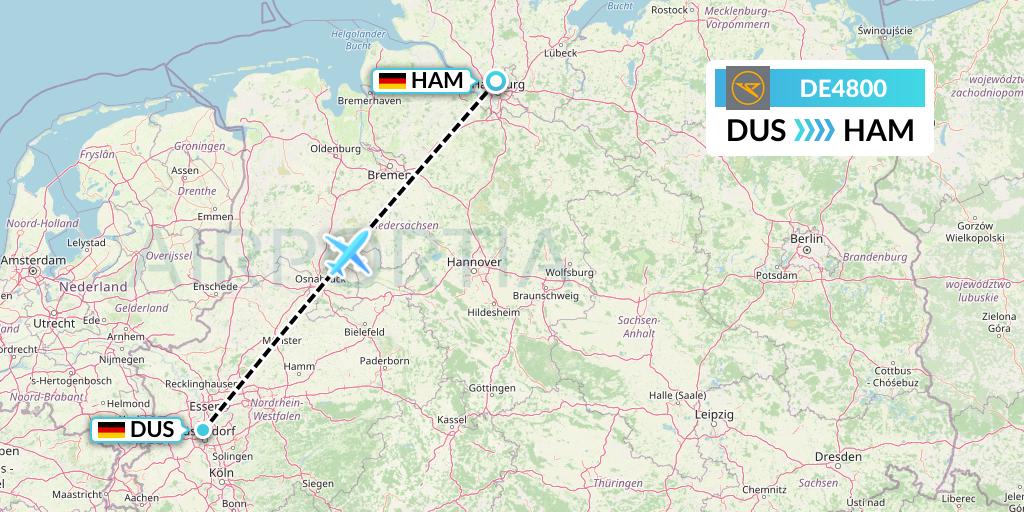 DE4800 Condor Flight Map: Dusseldorf to Hamburg