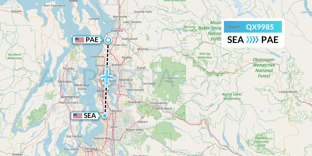 QX9985 Horizon Air Flight Map: Seattle to Everett