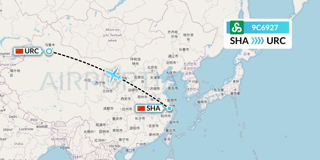 9C6927 Spring Airlines Flight Map: Shanghai to Urumqi