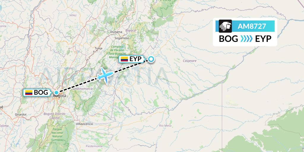 AM8727 Aeromexico Flight Map: Bogota to Yopal