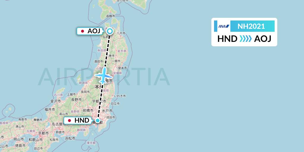 NH2021 All Nippon Airways Flight Map: Tokyo to Aomori