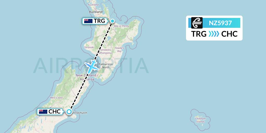 NZ5937 Air New Zealand Flight Map: Tauranga to Christchurch