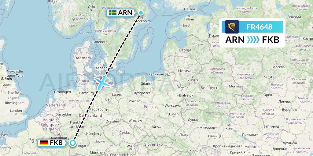 FR4648 Ryanair Flight Map: Stockholm to Karlsruhe/Baden-Baden
