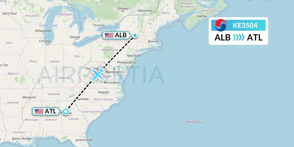 KE3504 Korean Air Flight Map: Albany to Atlanta