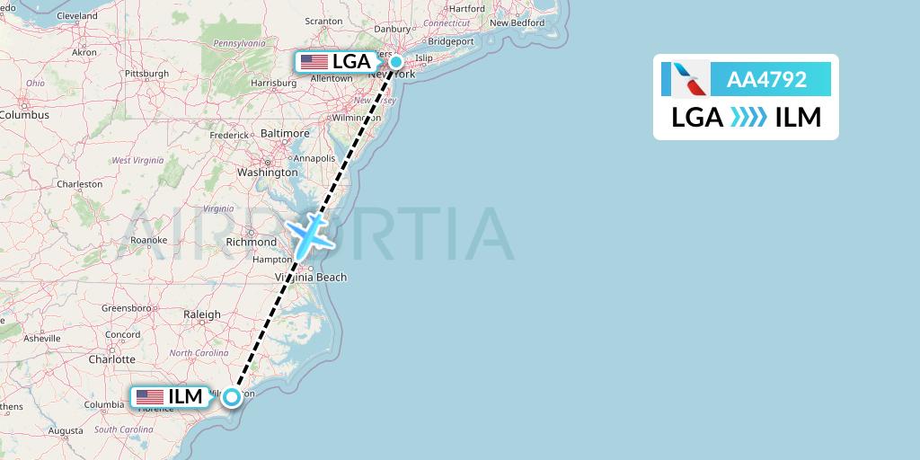 AA4792 American Airlines Flight Map: New York to Wilmington