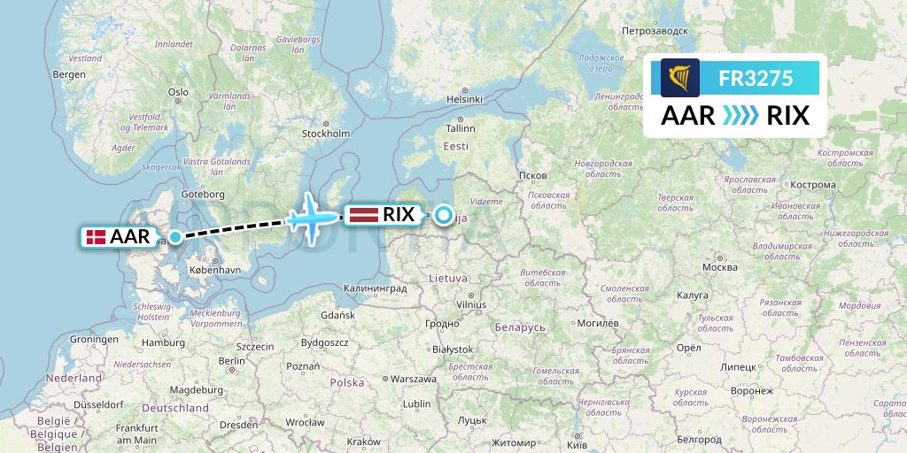 FR3275 Ryanair Flight Map: Aarhus to Riga