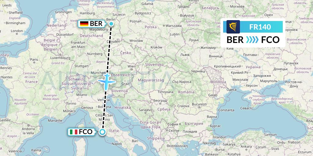 FR140 Ryanair Flight Map: Berlin to Rome
