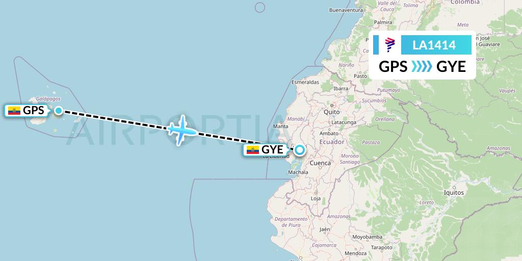 LA1414 LAN Airlines Flight Map: Galapagos to Guayaquil