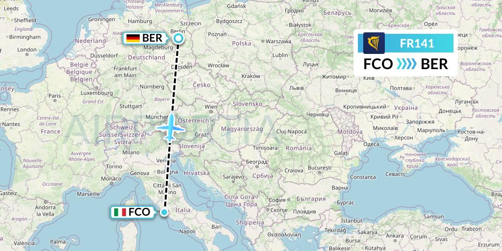 FR141 Ryanair Flight Map: Rome to Berlin