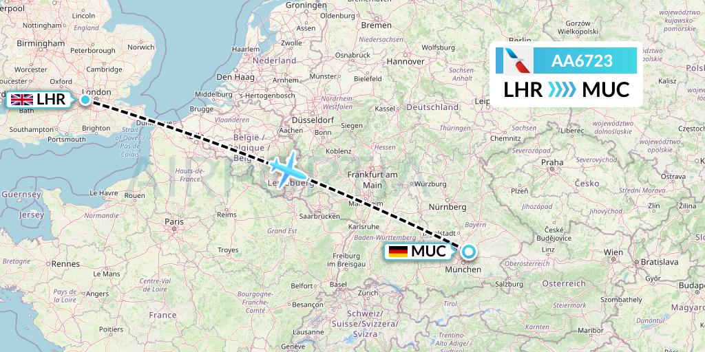 AA6723 American Airlines Flight Map: London to Munich