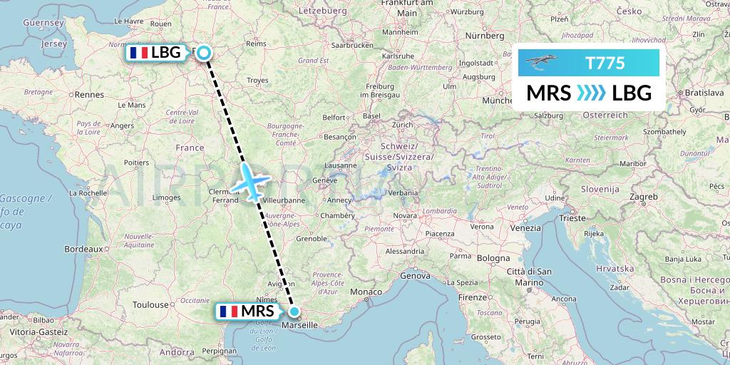T775 Twin Jet Flight Map: Marseille to Paris
