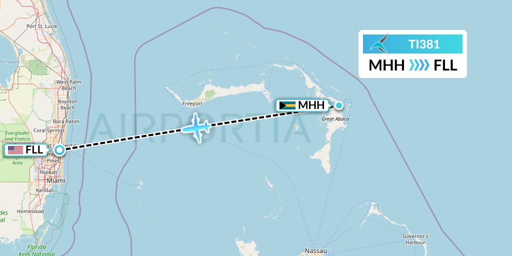 TI381 Tailwind Airlines Flight Map: Marsh Harbour to Fort Lauderdale