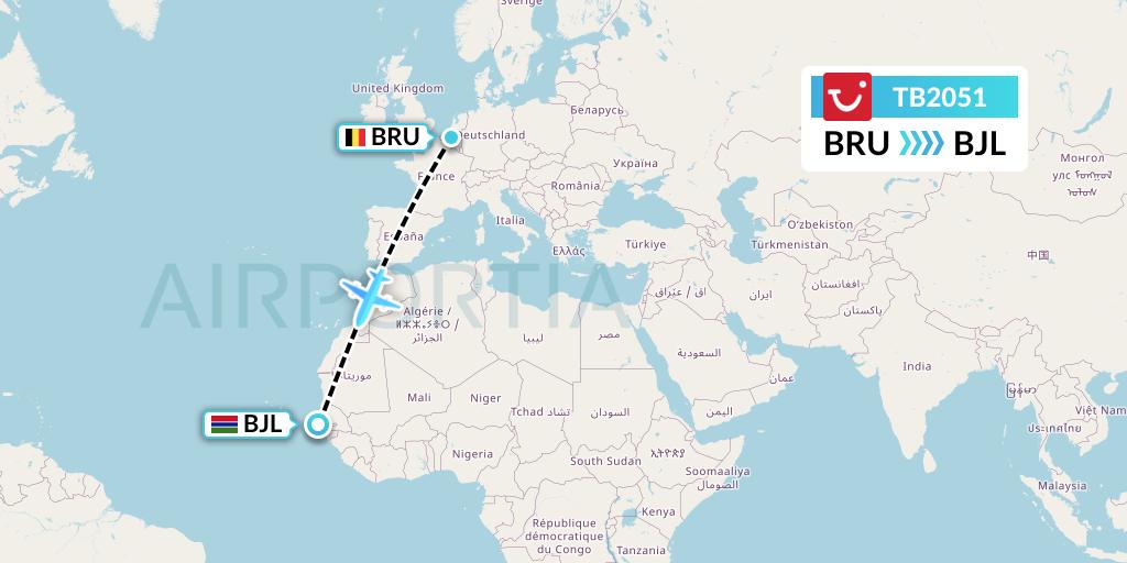 TB2051 TUI fly Belgium Flight Map: Brussels to Banjul