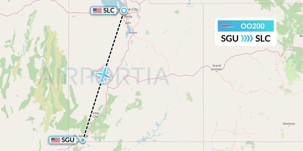 OO200 SkyWest Airlines Flight Map: St. George to Salt Lake City