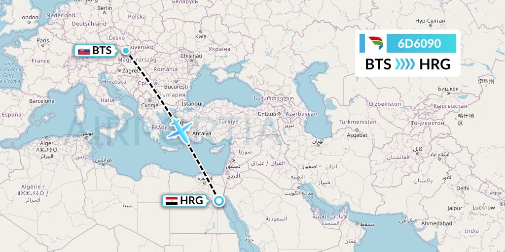 6D6090 Travel Service Slovakia Flight Map: Bratislava to Hurghada