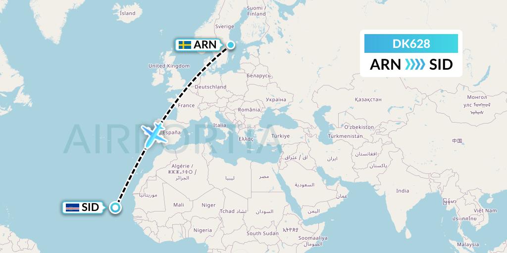 DK628 Thomas Cook Airlines Scandinavia Flight Map: Stockholm to Espargos