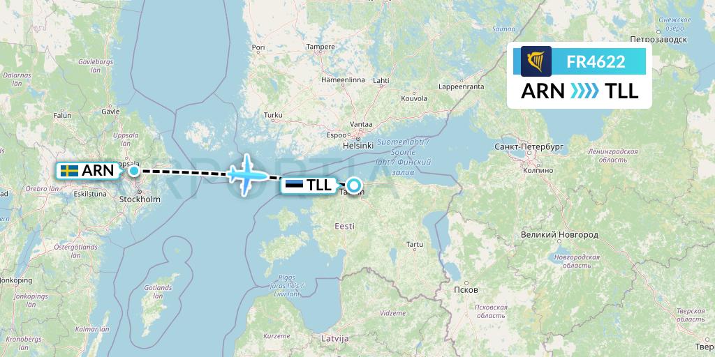 FR4622 Ryanair Flight Map: Stockholm to Tallinn