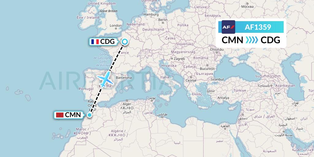 AF1359 Air France Flight Map: Casablanca to Paris