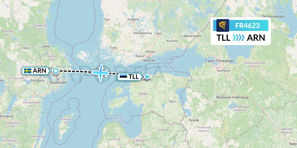 FR4623 Ryanair Flight Map: Tallinn to Stockholm
