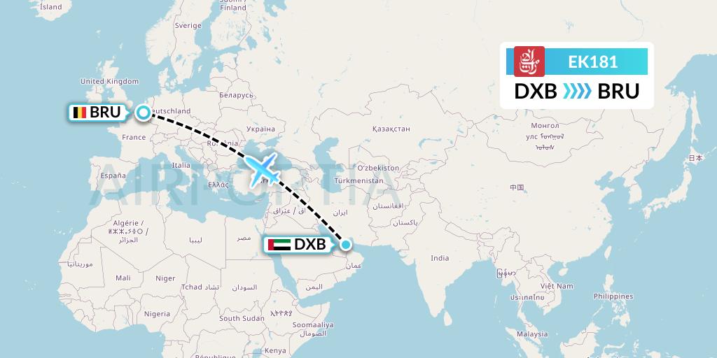 EK181 Emirates Flight Map: Dubai to Brussels