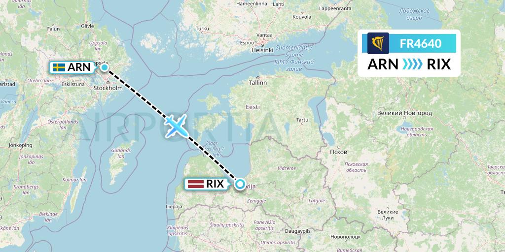 FR4640 Ryanair Flight Map: Stockholm to Riga