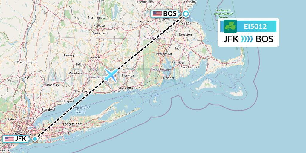 EI5012 Aer Lingus Flight Map: New York to Boston