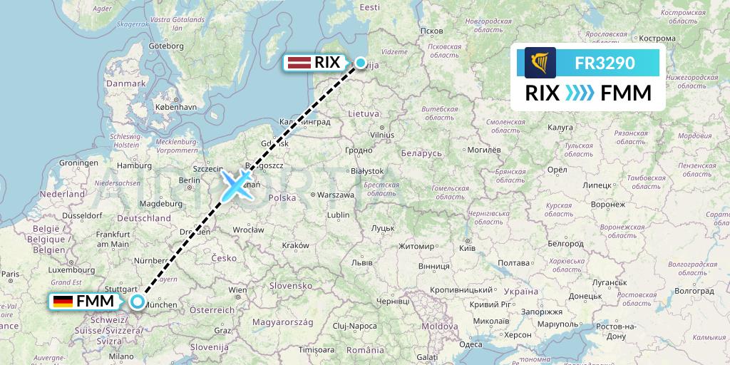 FR3290 Ryanair Flight Map: Riga to Memmingen