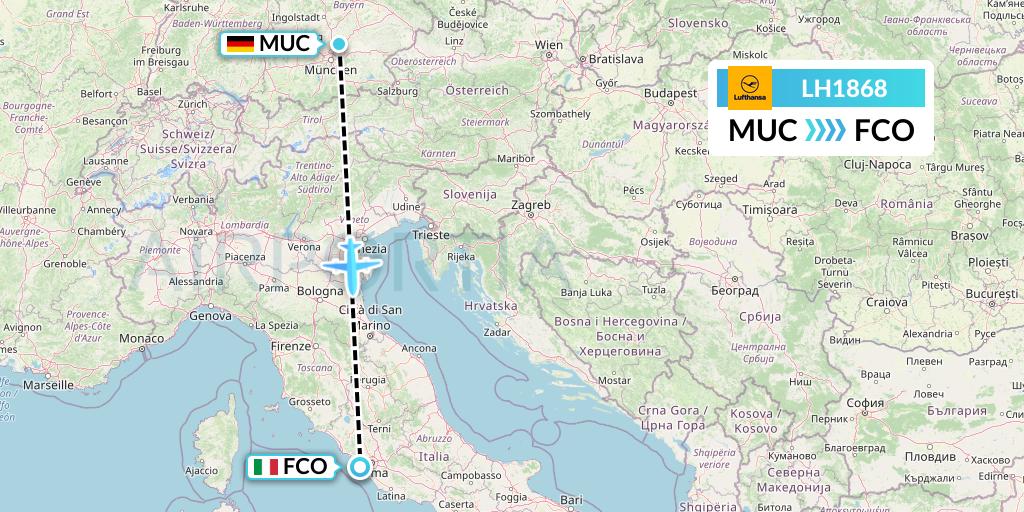 LH1868 Lufthansa Flight Map: Munich to Rome