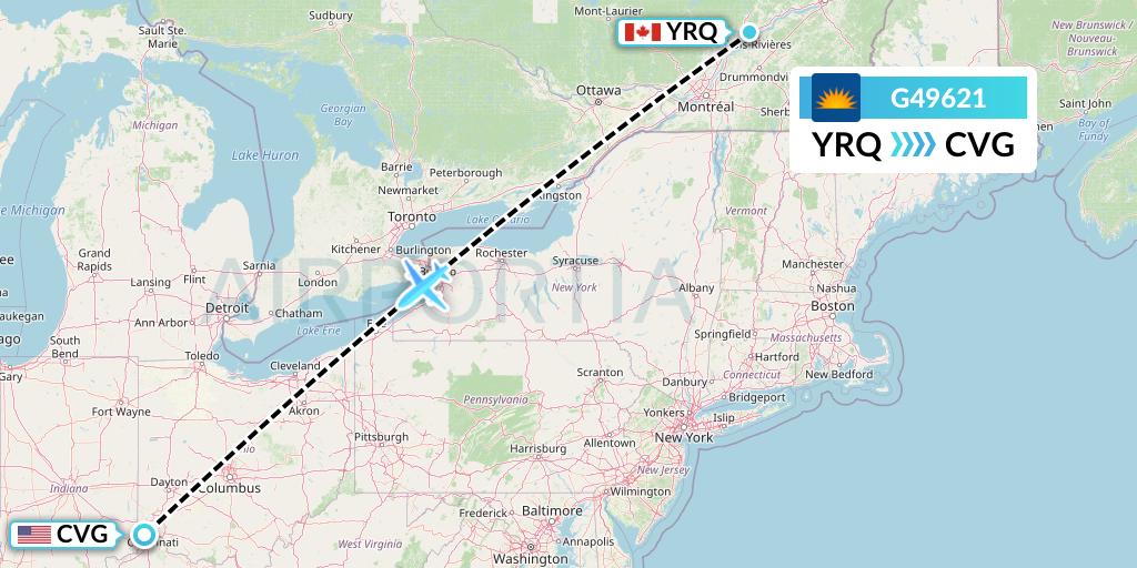 G49621 Allegiant Air Flight Map: Trois-Rivieres to Cincinnati