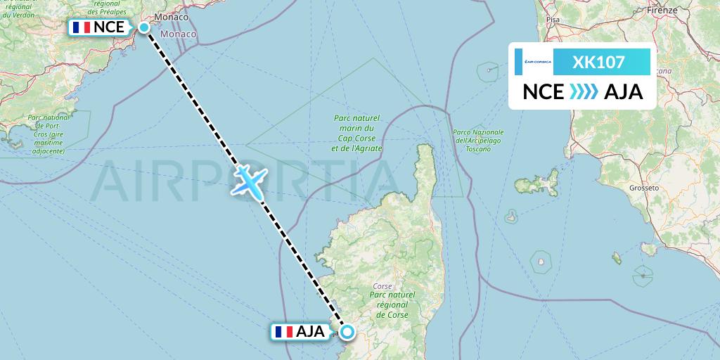 XK107 Air Corsica Flight Map: Nice to Ajaccio