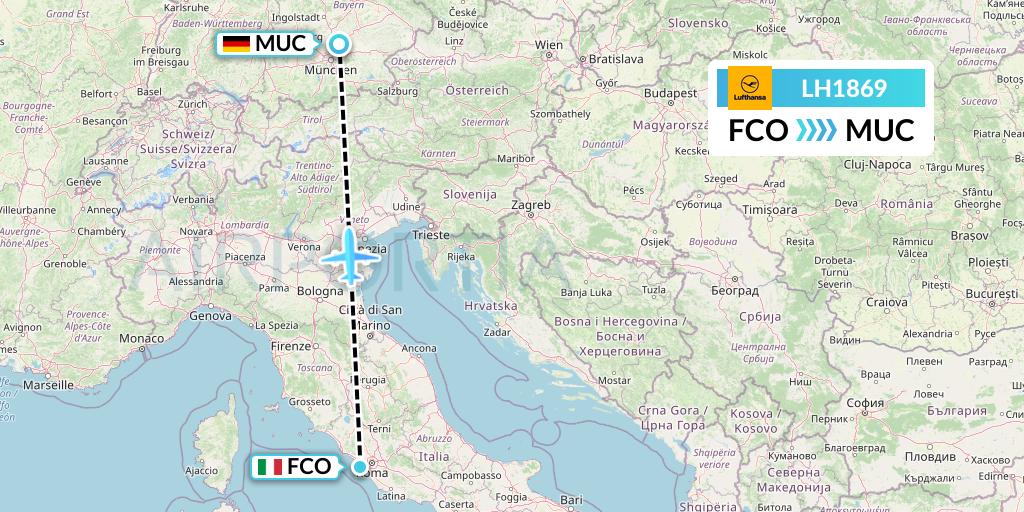 LH1869 Lufthansa Flight Map: Rome to Munich